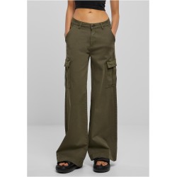 Ladies High Waist Wide Leg Twill Cargo Pants