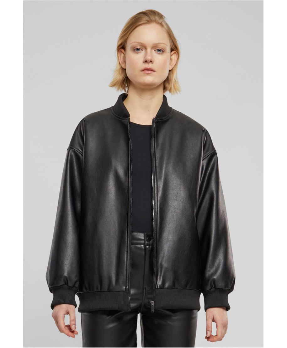 Ladies Synthetic Leather Bomber Jacket