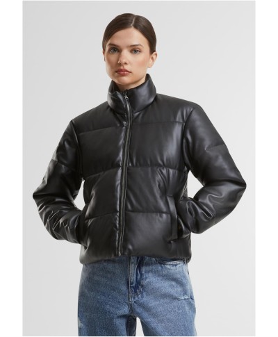 Ladies Synthetic Leather Puffer Jacket